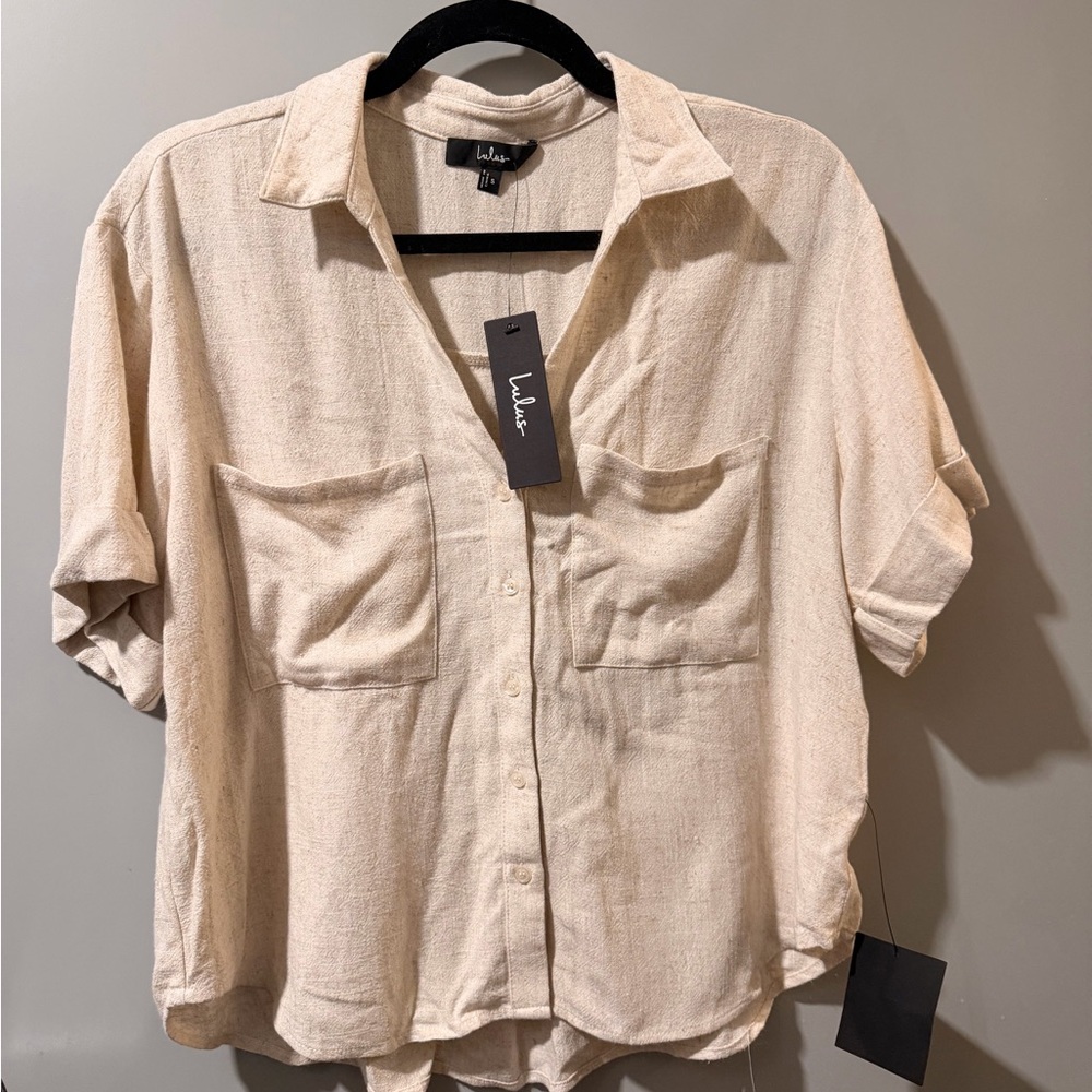 Lulus Women's Beige Button-Up Top - Picture 2 of 3